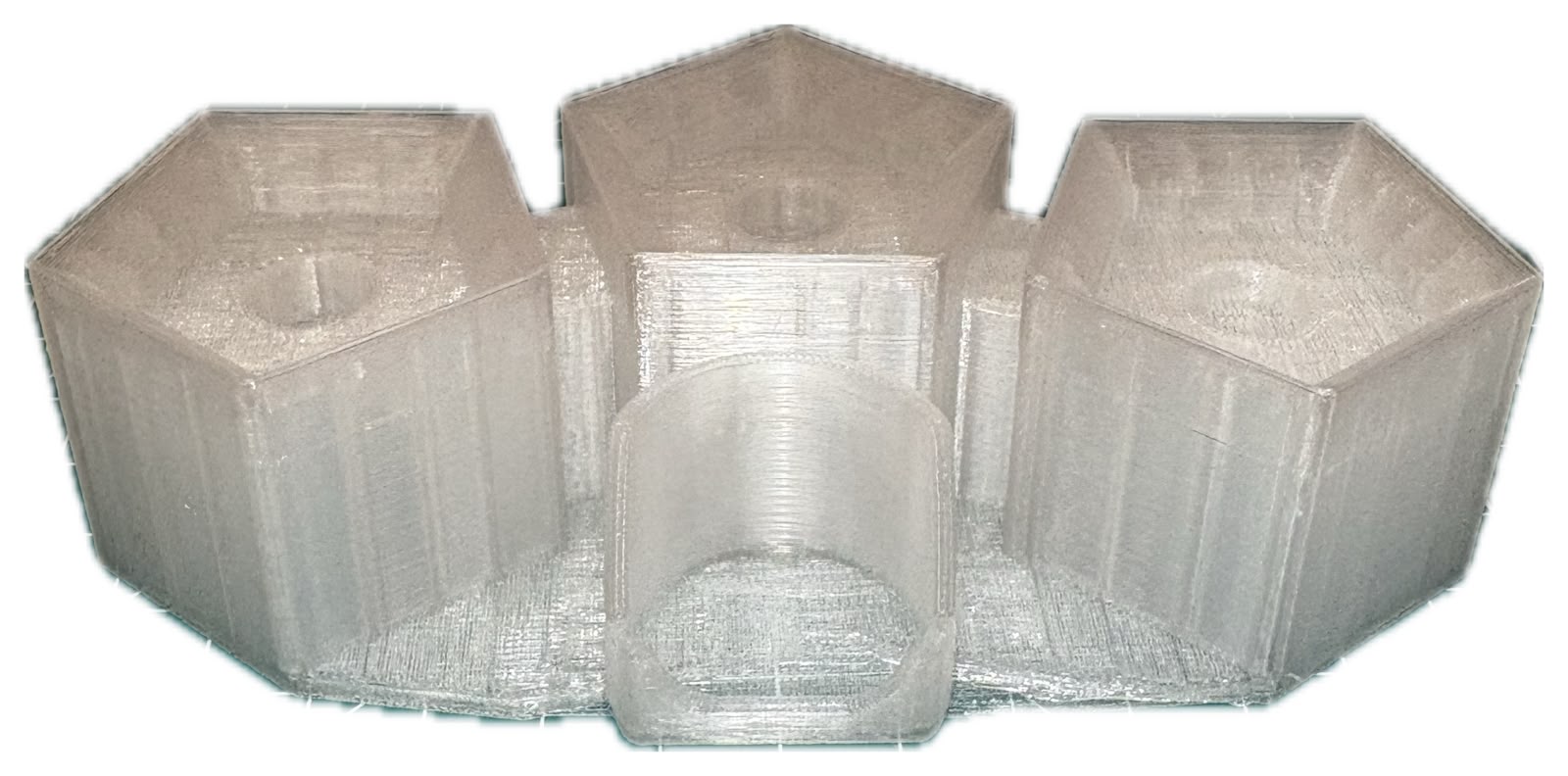Suporte transparente para 3 Mamolitks com três compartimentos hexagonais